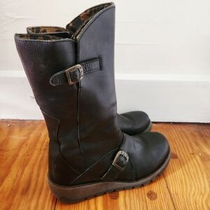 Fly London Black Leather Mes Mid-calf Boots